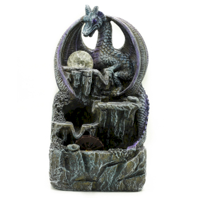 Tabletop Water Feature - 35cm - Purple Dragon, Crystal Ball & Water Wheel