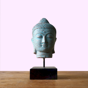 Stillness Buddha Head on Stand - Green Copper