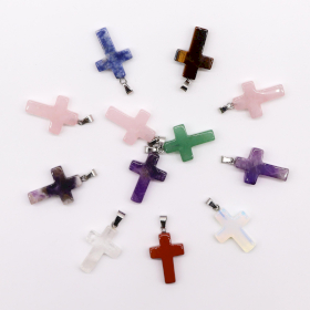 12x Gemstone Crosses Pendants (12 assorted) 25x18mm