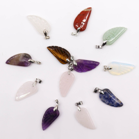 12x Gemstone Angel Wings Pendants (12 assorted) 28x15mm