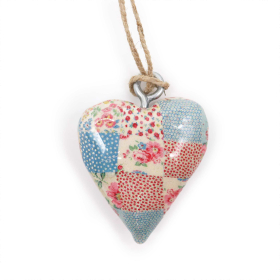 Small Decor Wood Heart - Cheque Blue & Red