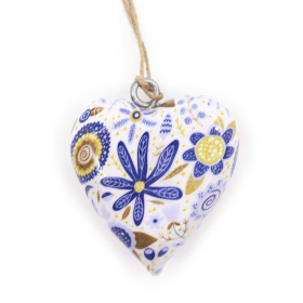 Lrg Decor Wood Heart -  Blue Floral