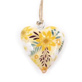 Lrg Decor Wood Heart -  Yellow Floral