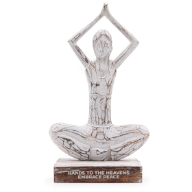 Wooden Yoga Lady - Whitewash - Hands Up Pose - 