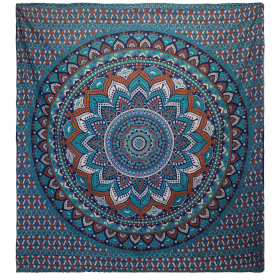 Double Cotton Bedspread + Wall Hanging - Classic Mandala - Turquoise