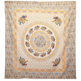 Wall Hanging / Spread - Elephant Mandala - Brown/Orange on Cream