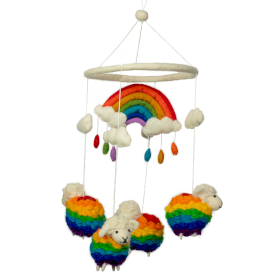 Handmade Felt Mobile - Rainbow Sheep