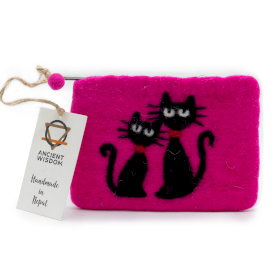 Natural Felt Zipper Pouch (asst) - Two Cats