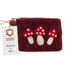 Natural Felt Zipper Pouch (asst) - Wild Mushrooms